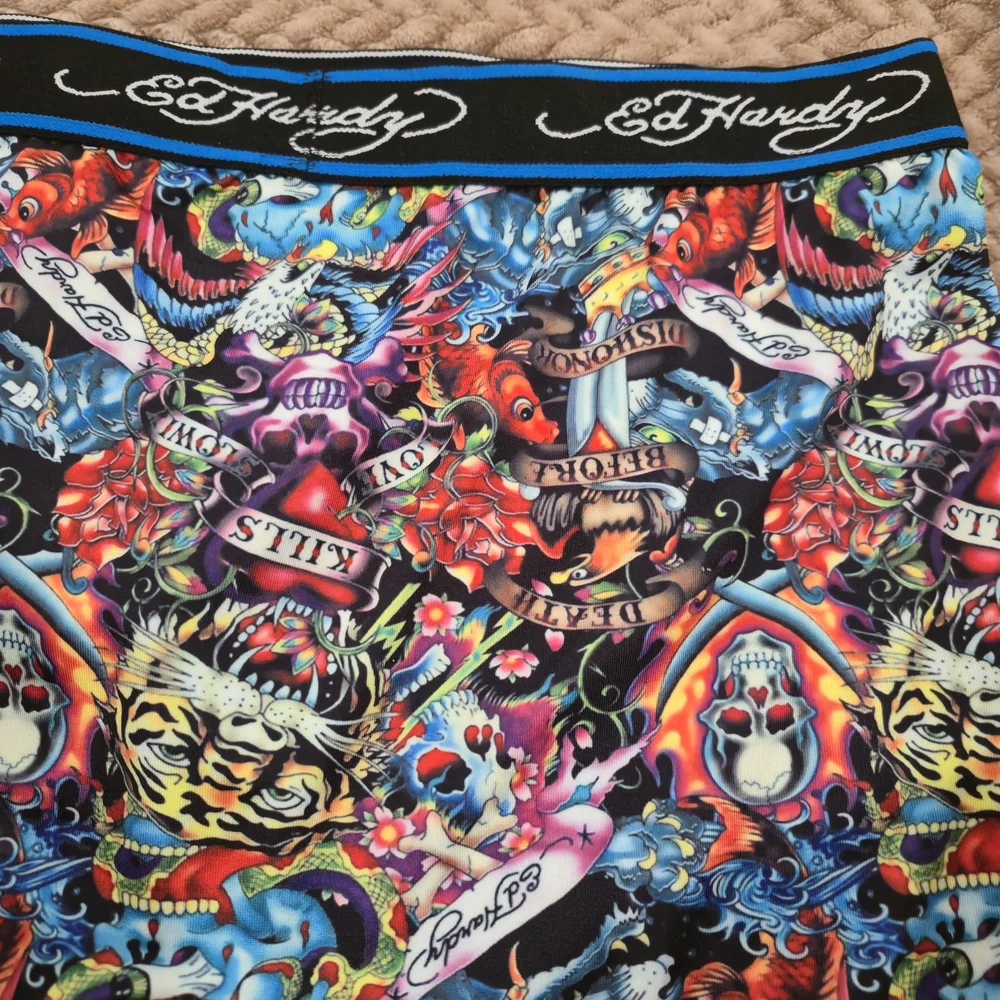 Ed Hardy Men's Performance Boxer Briefs Y2K Skulls Roses Pattern, 2-Pack, size L